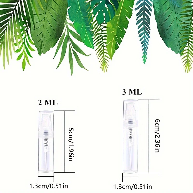 100 botellas de spray 2ML/3ML- Atomizador de viaje recargable transparente inodoro, sin BPA, mini pulverizador portátil para perfume y cosméticos
