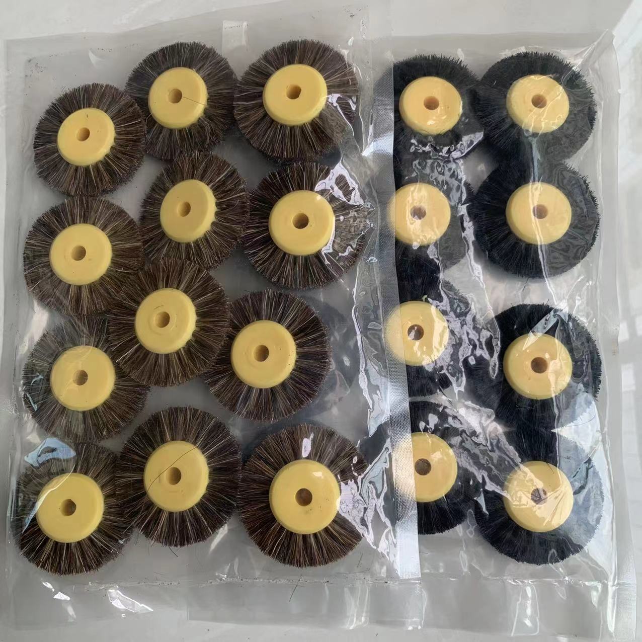 12PCS 55MM Polierpinsel Schwarz Braun Borsten Polieren Schleifbürste mit Gelb Kunststoff Mitte Schmuck Werkzeuge
