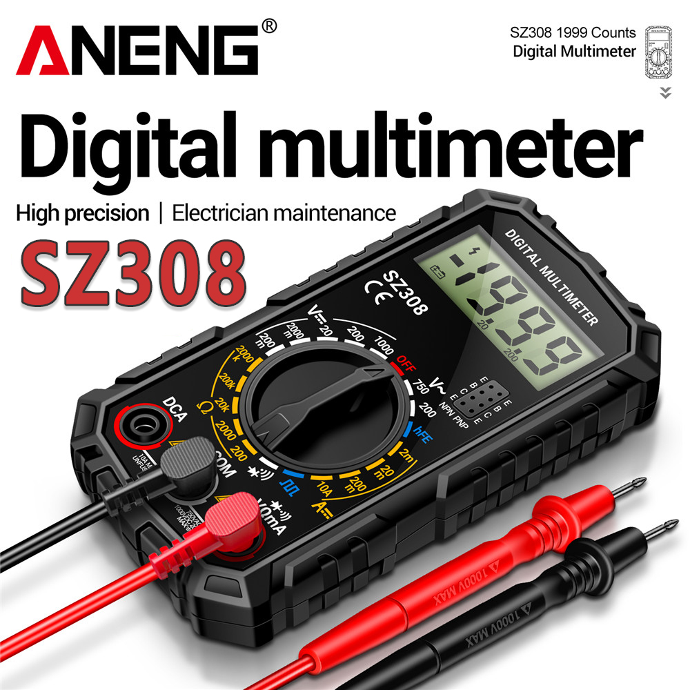 ANENG SZ308 Square Wave เครื่องทดสอบดิจิตอล 1999 นับ HFE Triode Buzzer มัลติมิเตอร์ AC/DC แรงดันไฟฟ้า 10A Current มัลติมิเตอร์เมตรเครื่องมือ