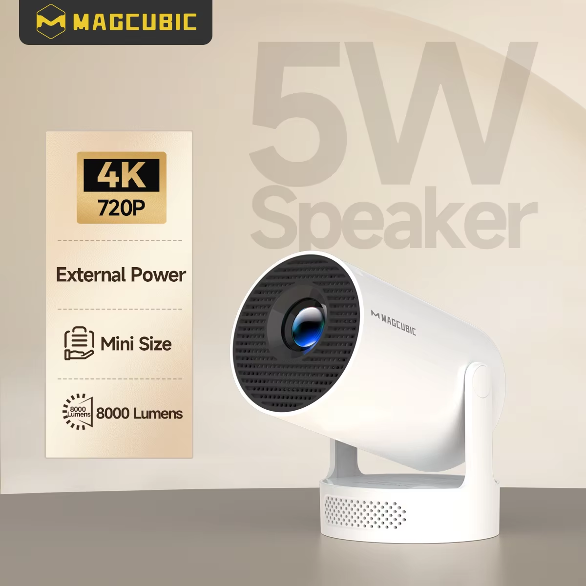 Magcubic 4K Android 11 Portable Projector 8000 Lumens WiFi 6 BT5.4 Outdoor Theater 5W HiFi Speaker 720P HD Supported HY300 Pro+