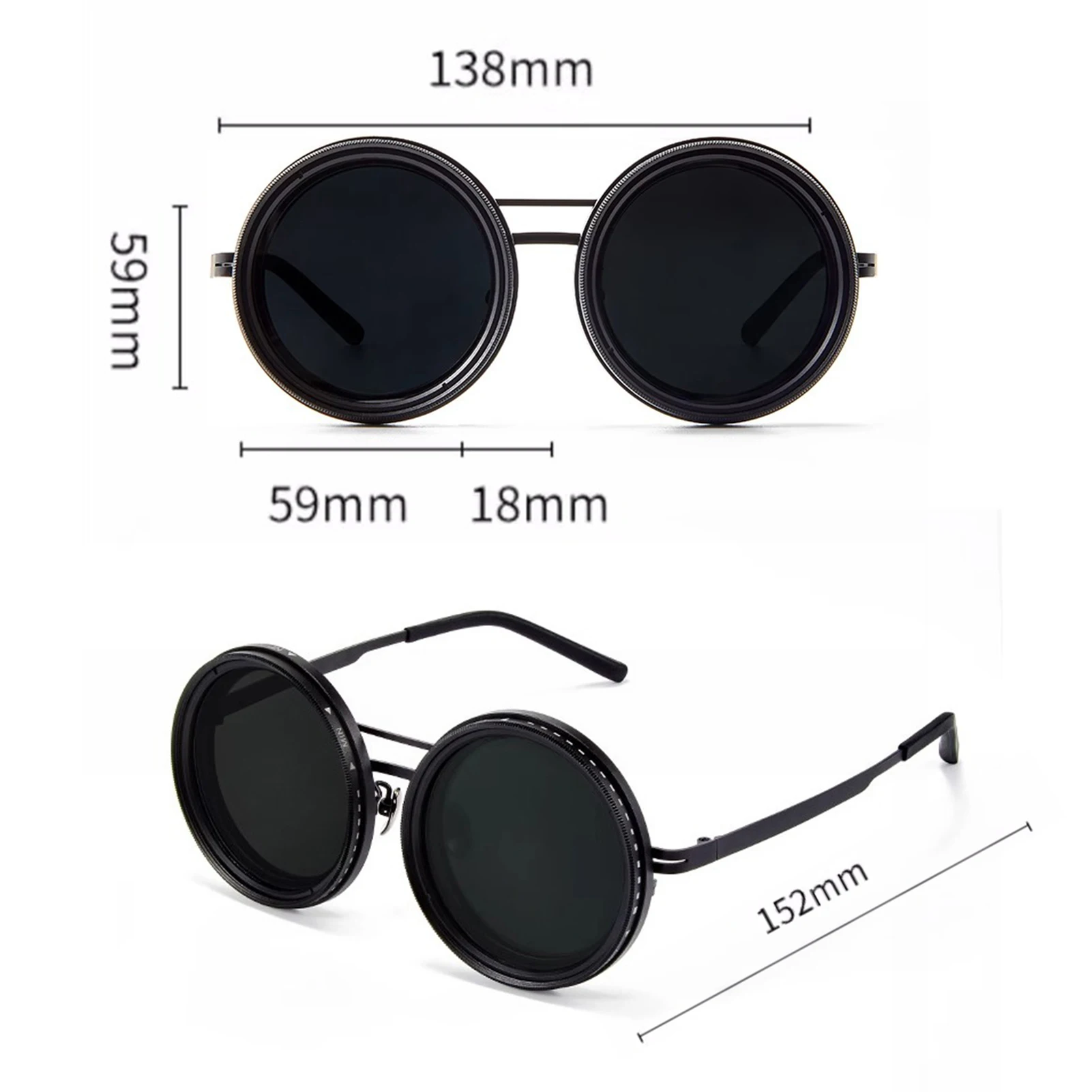 1-9 Gears Adjustable Sunglasses Rounded Polarized Glasses With ND Filter Lenses Handcrafted Retro Glasses Unisex Vintage Style