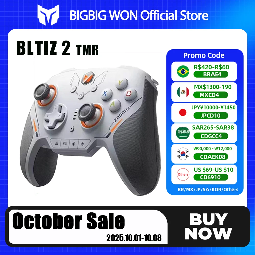 BIGBIGWON Blitz 2 Pro inalámbrico Bluetooth Gamepads controladores somatosensoriales personalizado 2000HZ TMR Joysticks para NS PC Steam Game