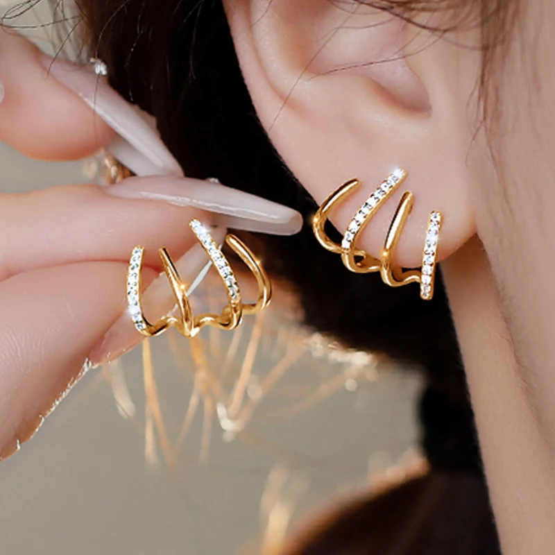 เงา 4 กรงเล็บต่างหูผู้หญิง 3A Zircon Multilayerประณีตต่างหูสาวงานแต่งงานแฟชั่นเครื่องประดับของขวัญ