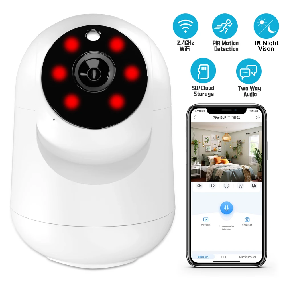 Cámara WiFi de 5MP para hogar inteligente, cámara de vigilancia IP inalámbrica para interiores, detección de movimiento AI, seguimiento automático, Monitor de seguridad para bebés