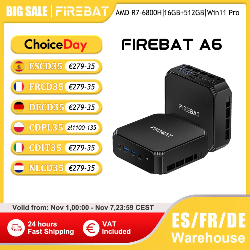 Firebat A6 Nieuwste Mini Pc Amd Ryzen 7 6800H 16Gb Ddr5 Ram 512Gb Ssd Wifi6 Bt5.2 Draagbare Desktop MINI-PC Computer