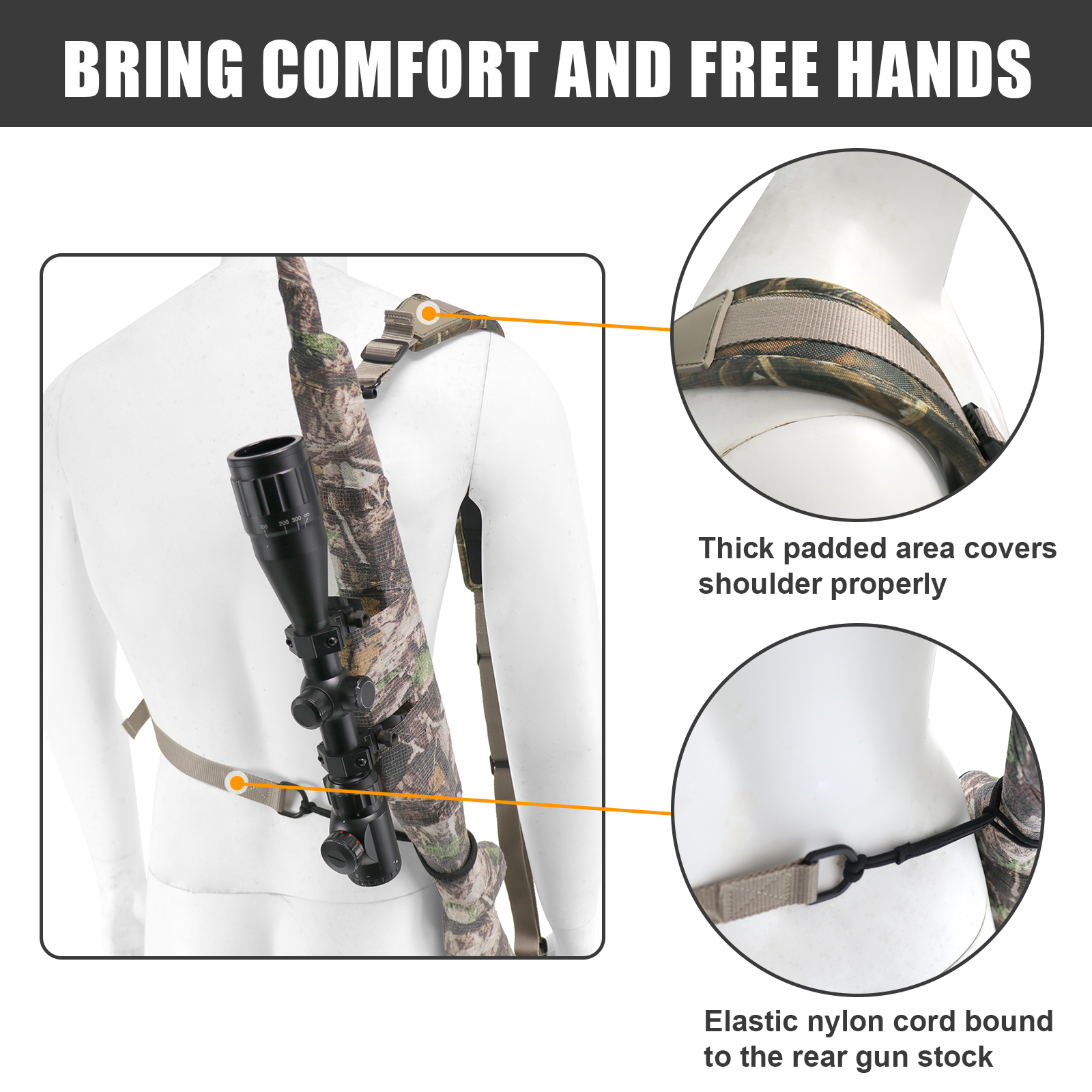 Rifle Sling Double Gun Sling Crossbody Comfortable Neoprene Hands-Free Shoulder Strap Quick-Release Adjustable Sling for Hunting