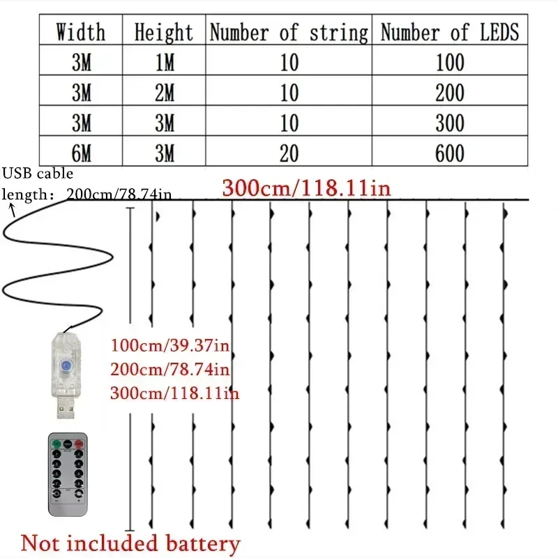ตกแต่งบ้านคริสต์มาส USB 8 โหมด Fairy Garland ไฟ LED Curtain String ไฟพร้อมรีโมทคอนโทรลสําหรับห้องนอนงานแต่งงาน