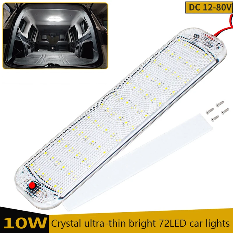 12V-80V 72LED wewnętrzna lampka światło listwa pasek z przełącznikiem lampka wewnętrzna samochodowa LED oświetlenie Camper Bus motorówka oświetlenie dachowe