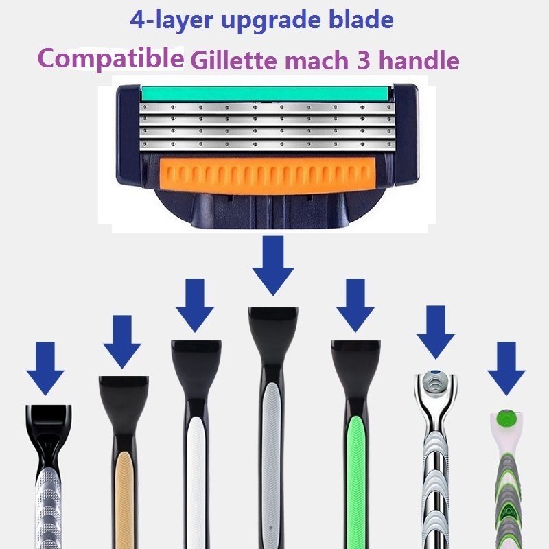 8 Pcs/ High Quality Man Safety Razor Blade 4 Layer German Stainless Steel Shaving Cartridges Compatible Mach 3 Shaver