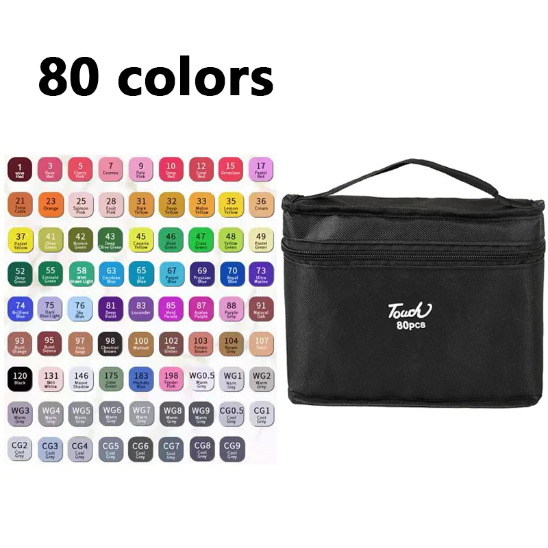 24-262 Kleuren Tweekoppige Vette Art Marker Pen Set voor Tekenen Schetsen Vette Tip Gebaseerde Markers Graffiti Manga School Art Supplies