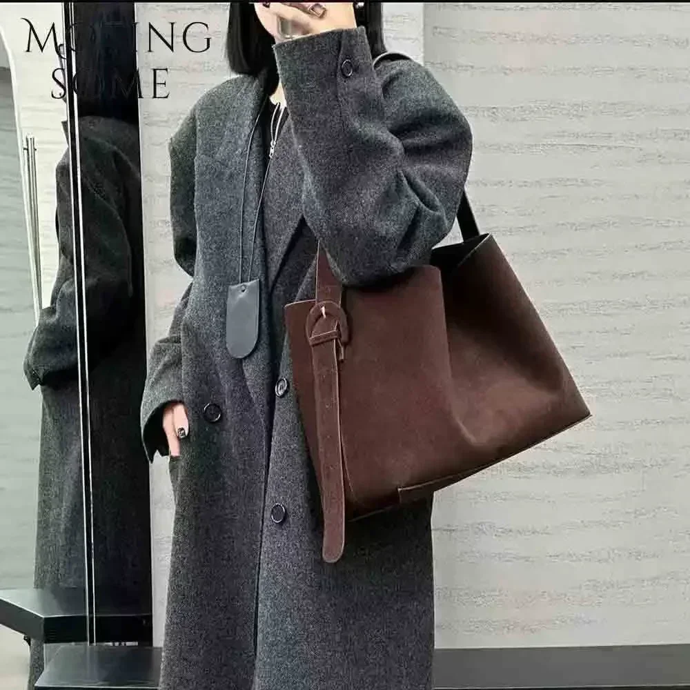 Motingsome-特大の女性用スエードレザーバッグ,つや消し牛革のハンドバッグ,レトロな女性用トートバッグ,新しい豪華な冬のコレクション2024