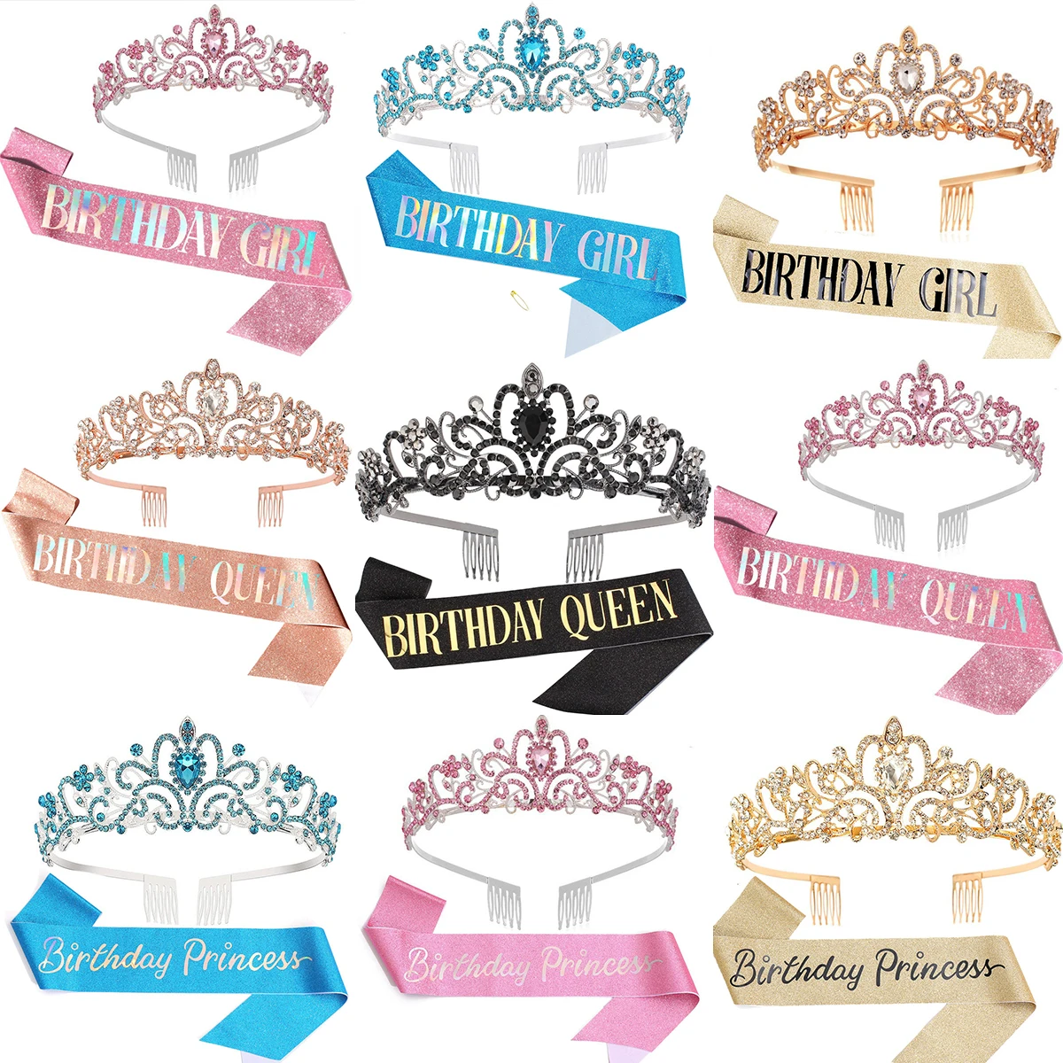 Fashion Crystal Rhinestone Tiaras And Crowns With Comb Etiquette Belt For Women Queen Princess Girls