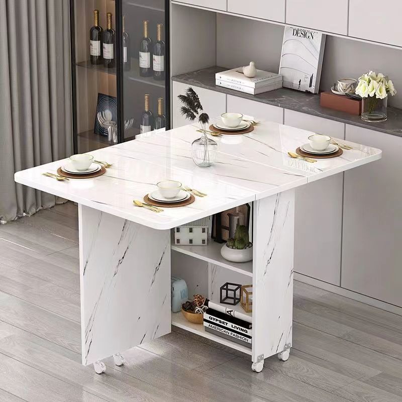 Folding dining table household small apartment movable pulley retractable rectangular simple multi-functional eating table