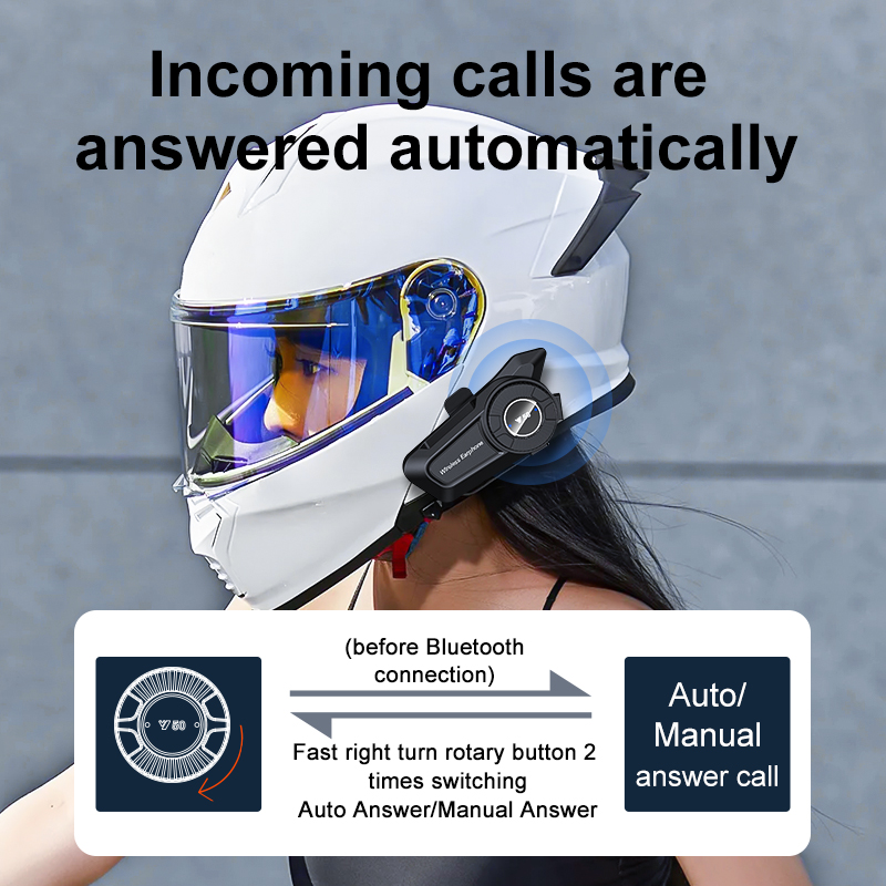 Bluetooth Motorcycle Helmet Headset V5.3 Voice Control Wireless HandsFree Call 1800mAh Waterproof Communicator Speakers Earphone
