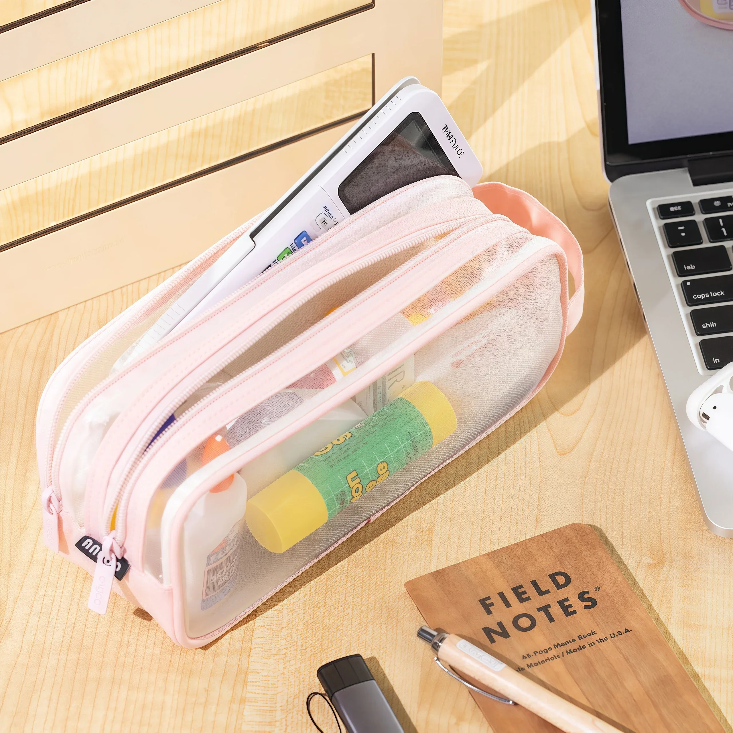 Bleistiftbeutel, doppellagig, transparent, Stiftetui, Kawaii, für Schule, Schreibtisch, Organizer, Federmäppchen, niedliches koreanisches Briefpapier