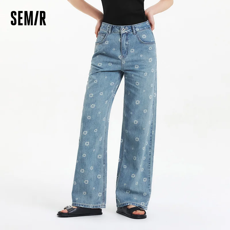 Semir джинсовые брюки с принтом, женские милые нишевые летние 2023, новые хлопковые широкие брюки