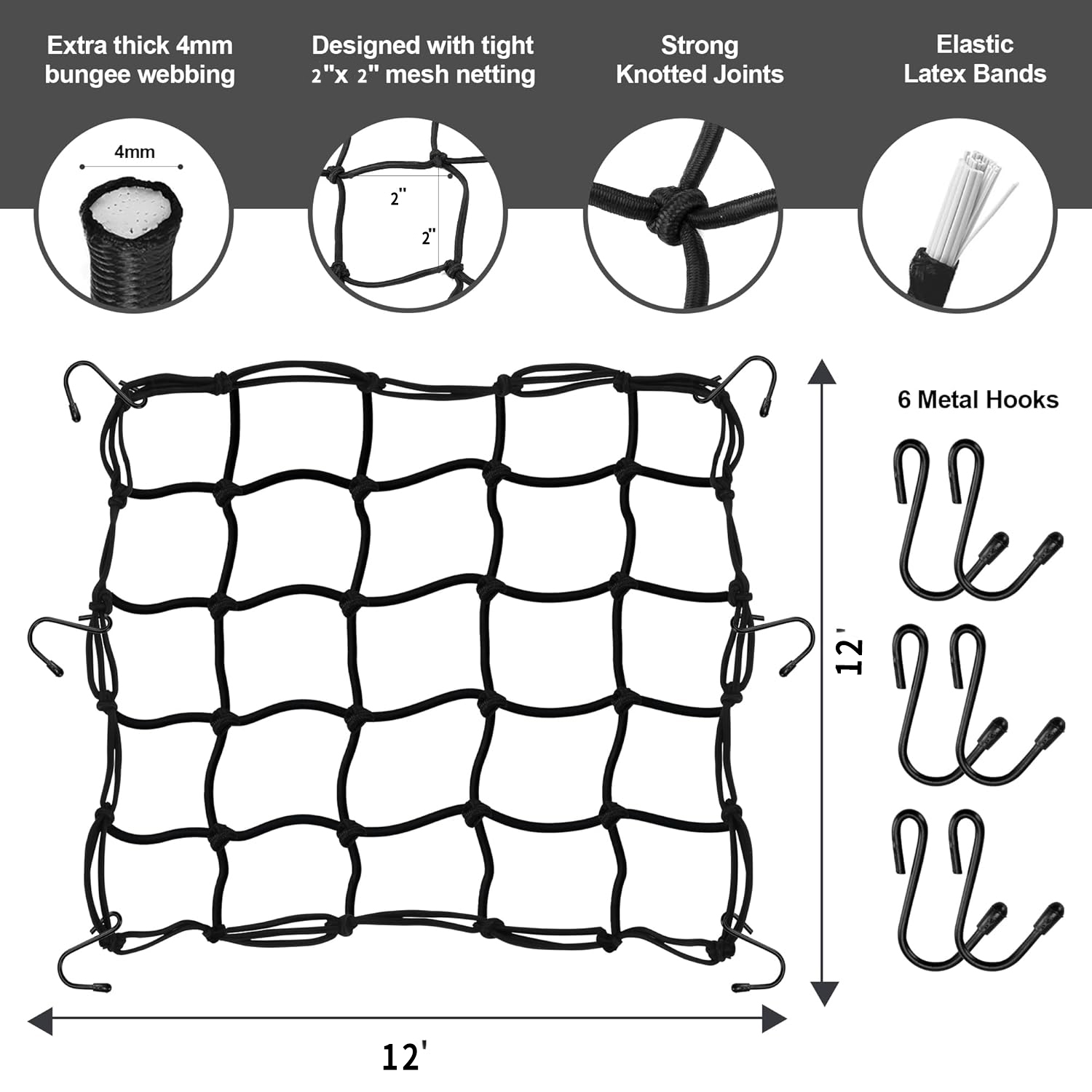 1szt 30 * 30cm otorcycle Luggage Net Bike 6 Hooks Hold down Fuel Tank Luggage Mesh Web Bungee Black Motorcycle Bike Car Styling