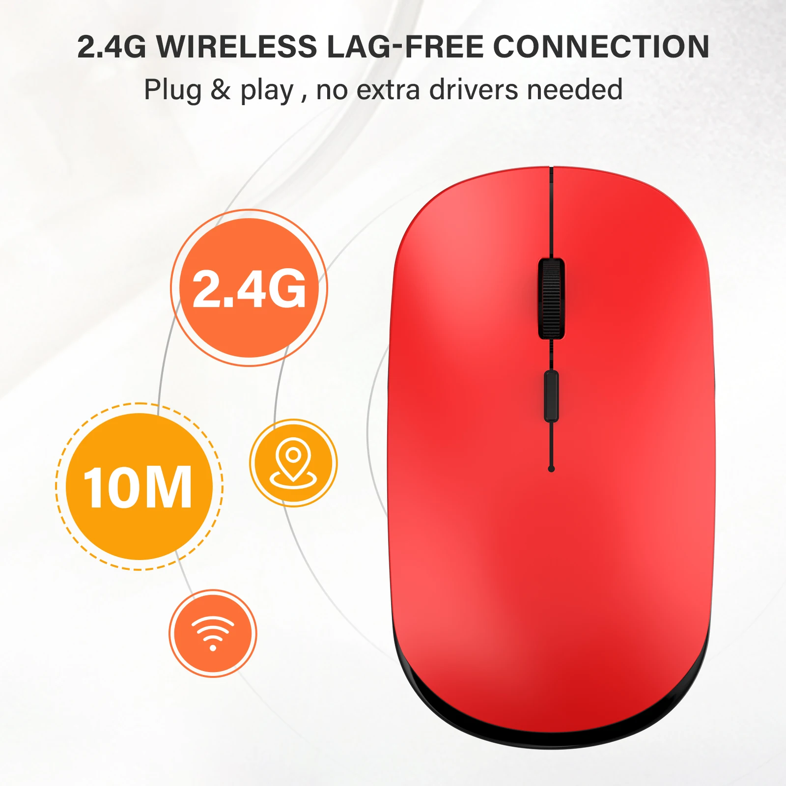 Wireless 2.4G Optical Mouse with USB Receiver Silent Ergonomic LED Design Battery Operated for PC Laptop Desktop MacBook Windows