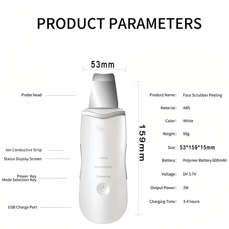 Purificador ultrassônico da pele, vibração profunda, limpador facial, pá, peeling, removedor de cabeça preta, massageador facial