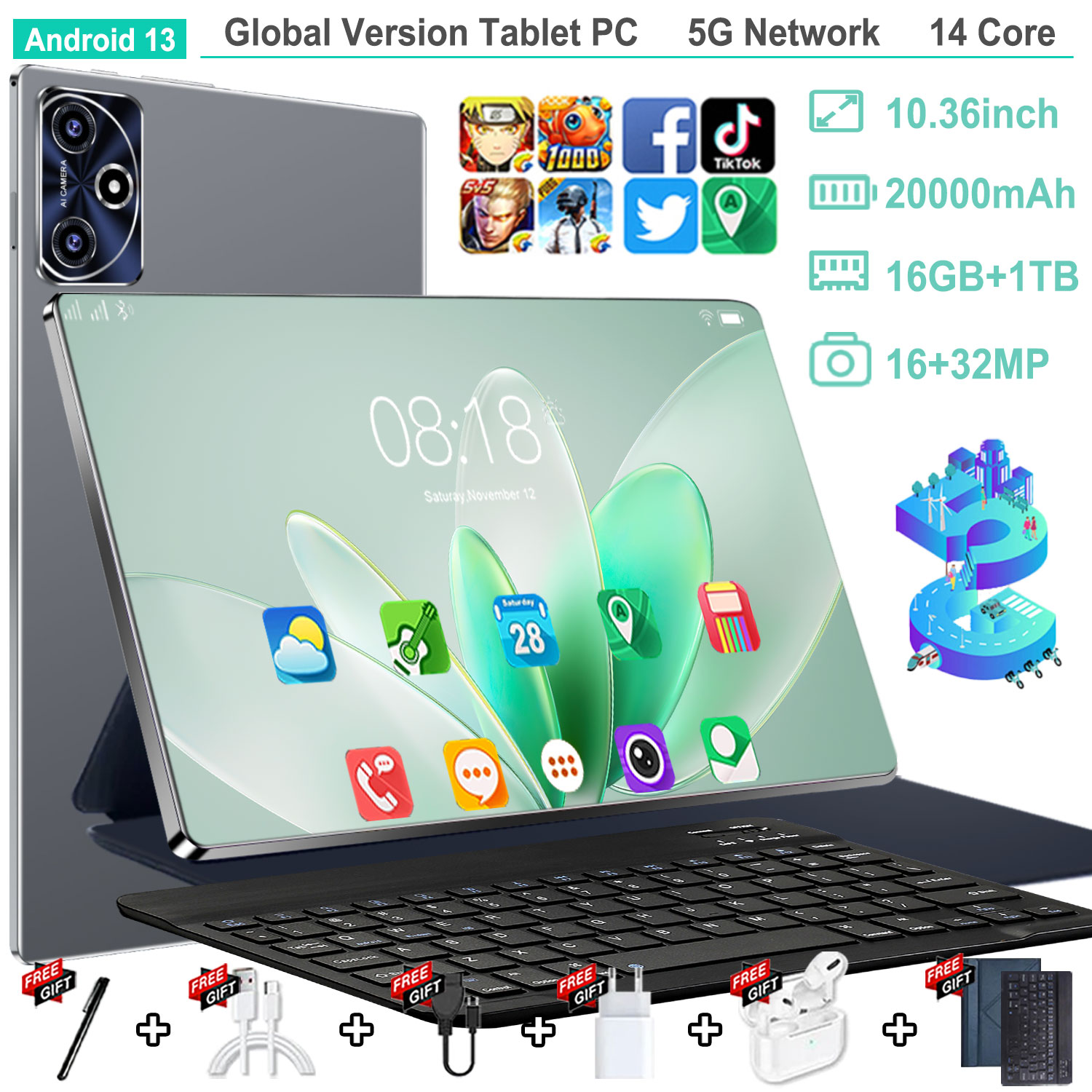 2025 original novo s10 pro tablet 10.36 polegada android 13 snapdragon 8gen2 global 16gb + 1024gb 20000mah 5g duplo sim wifi hd