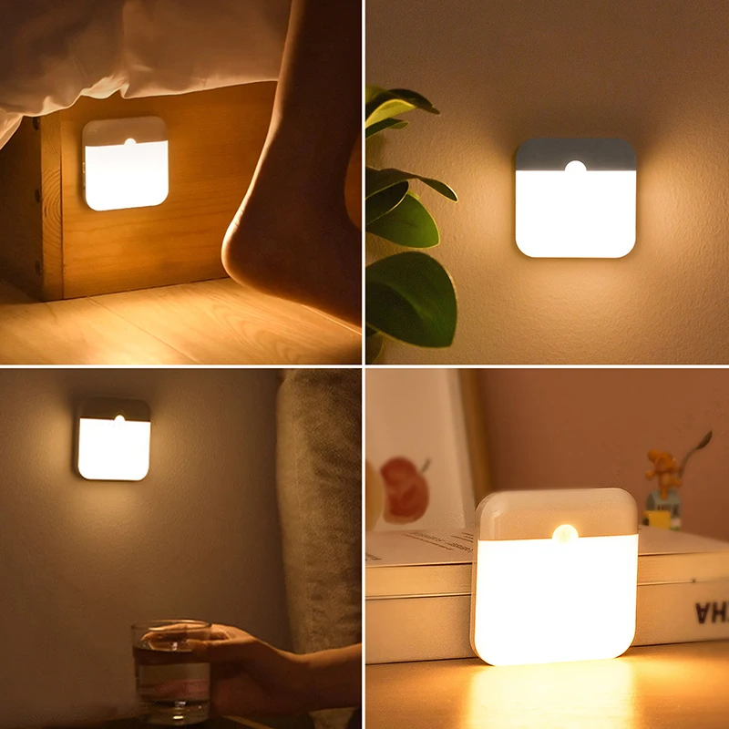 Lampki nocne LED z czujnikiem ruchu, lampka do szafy ładowana przez USB, bezprzewodowa kinkiet na schody, szafa, kuchnia, sypialnia, garaż