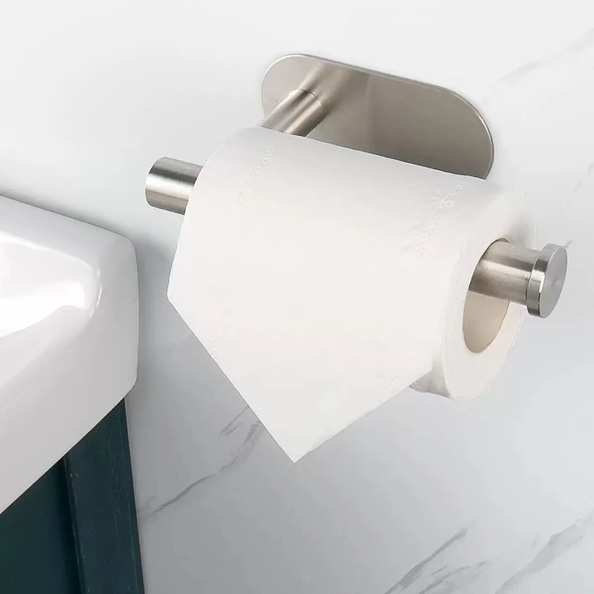 Portarotolo autoadesivo per carta igienica Portarotolo in acciaio inossidabile per bagno Portarotolo per carta igienica senza punzonatura Gancio da cucina Portaoggetti