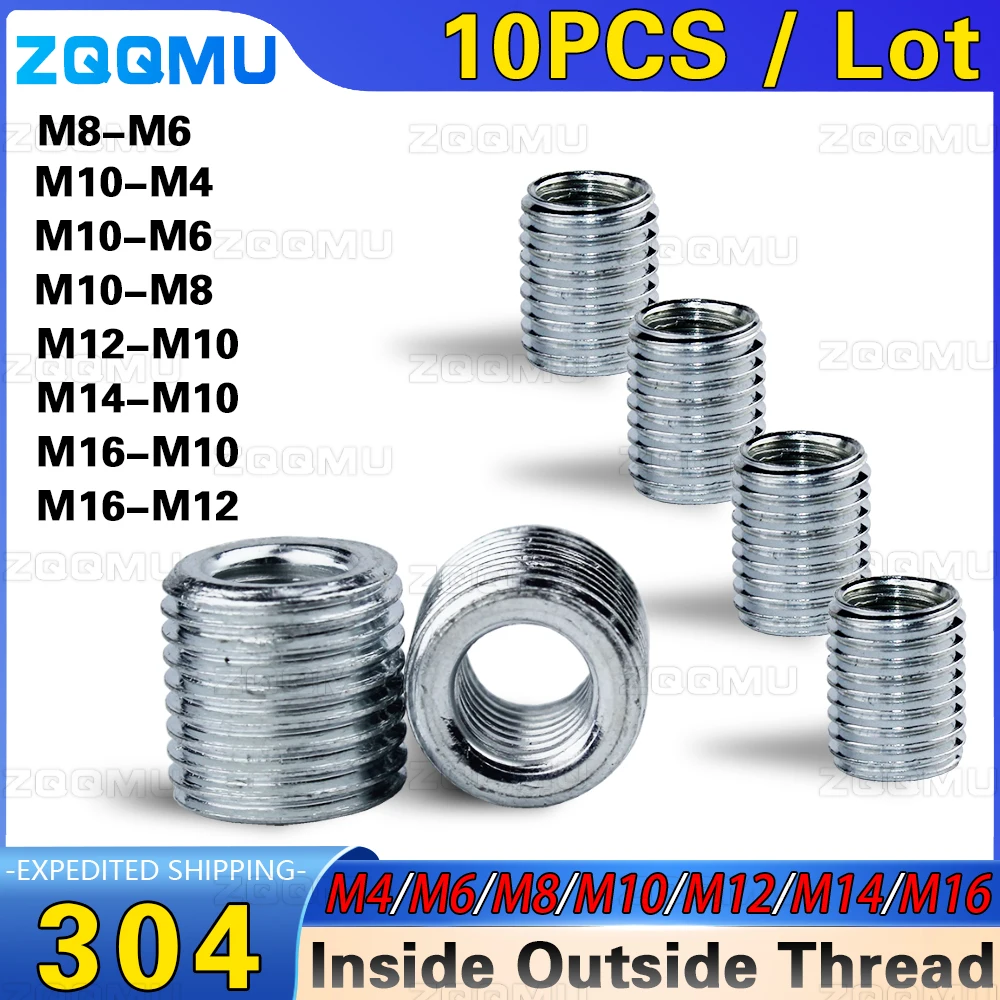 10 Uds. Adaptador de rosca exterior interior tuercas de tornillo manga de inserción convertidor tuerca acoplador M4 M6 M8 M10 M12 M14 M16 acero inoxidable 304