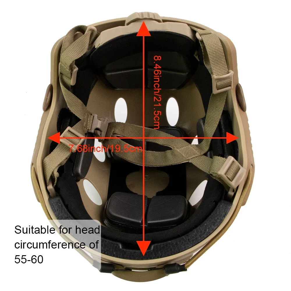 Capacete tático rápido, botão ajustável, engrossar abs, pistola de ar ao ar livre, equipamento de proteção cs, tamanho adequado da cabeça 55-60cm