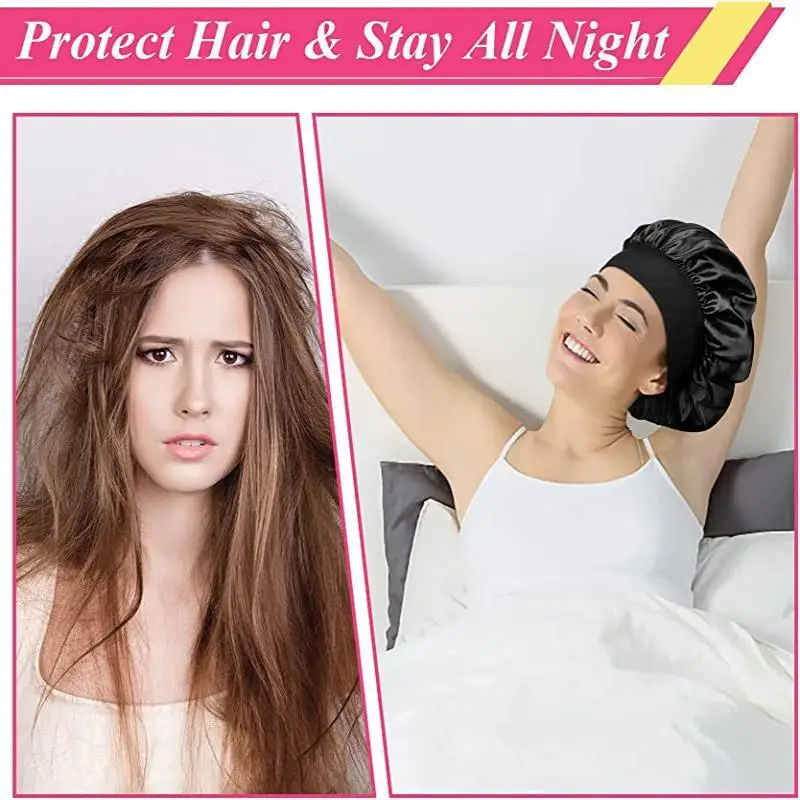 Women's Wide Brim Nightcap Silk Bonnet Hair Wrap for Sleeping Sleep Cap With Elastic Soft Band Sleep Cap With Elastic Soft Band