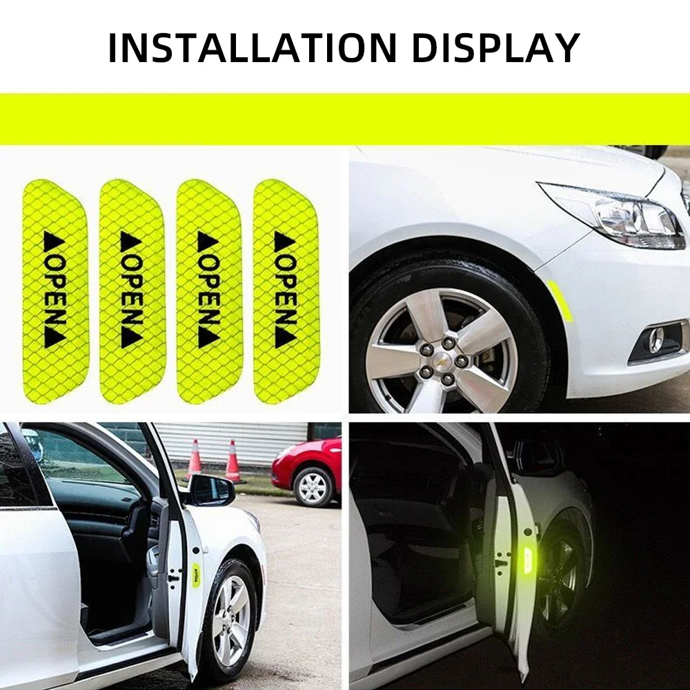 4PCS Auto Tür Öffnen Reflektierende Aufkleber Nacht Warnung Mark Band Auto Fahrzeug Leuchtende Aufkleber Sicherheit Aufkleber DIY Installieren klebstoff