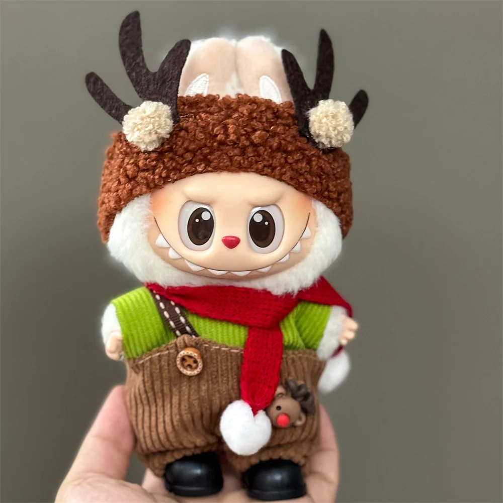 Puppe Kleidung Für 15-17CM Labubu Kleidung Frohe Weihnachten Hut Schal Elch Schneemann Set Mini Plüsch Puppe Zubehör neue Jahr Kleid Geschenk