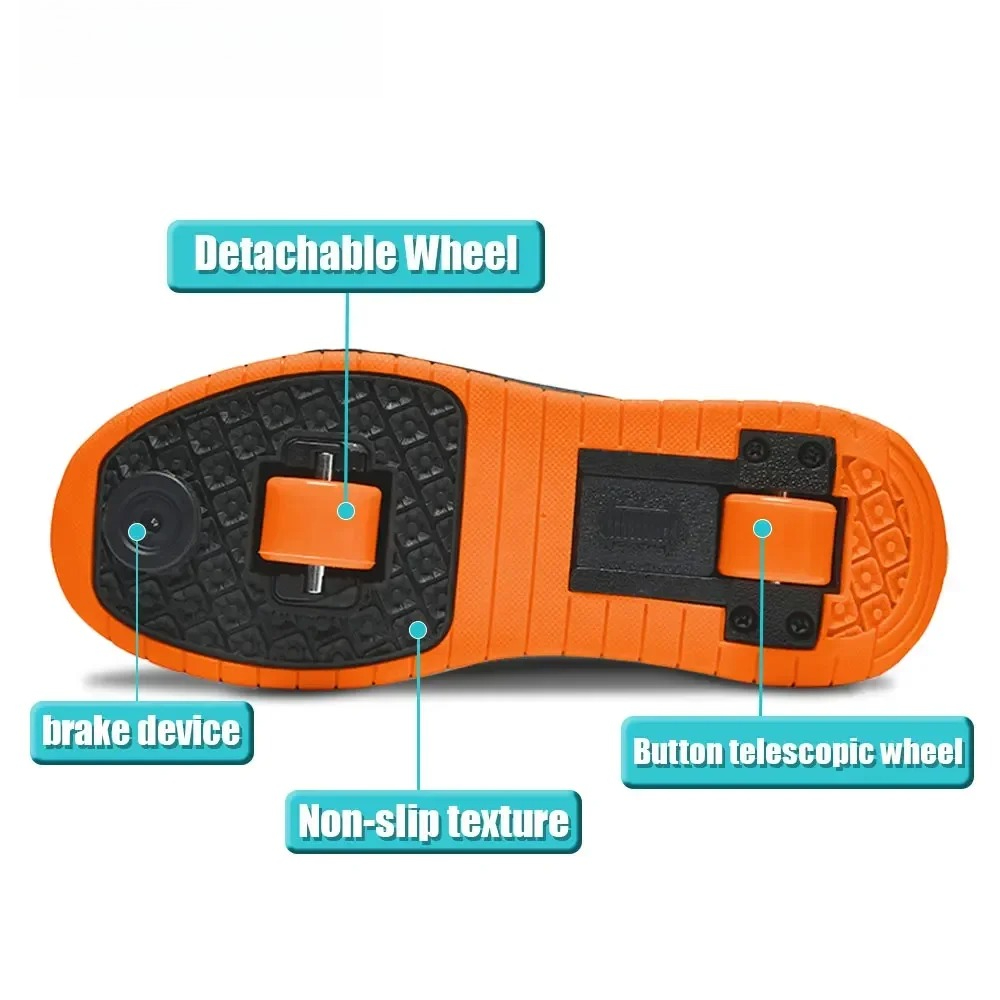 Chaussures de patins à roulettes à double usage à 2 roues pour garçons et filles, chaussures de sport d'extérieur à roulettes avec baskets de vitesse