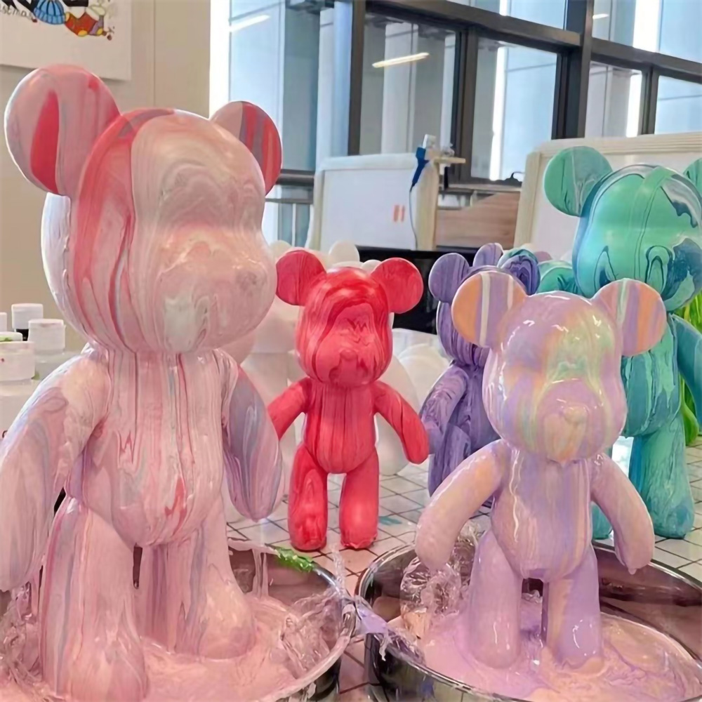 열쇠 고리 유체 곰 DIY 수제 그림 폭력적인 곰 조각 흰색 금형 인형 입상 장난감 동물 곰 홈 장식 장식품