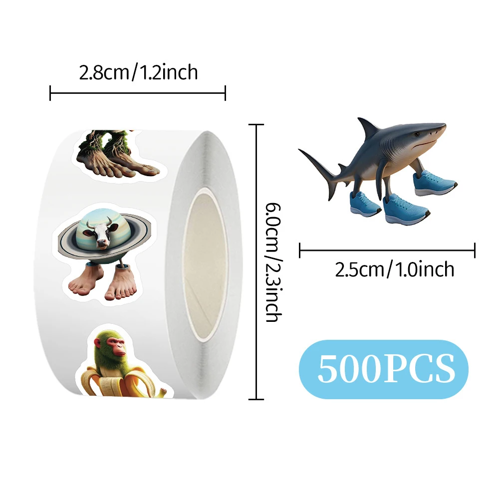 500pcs/Roll Tung Tung Sahur 이탈리아 Brainrot AI Abstrac 동물 씰링 스티커 노트북 데칼 장식 Stiker 보상 선물 완구