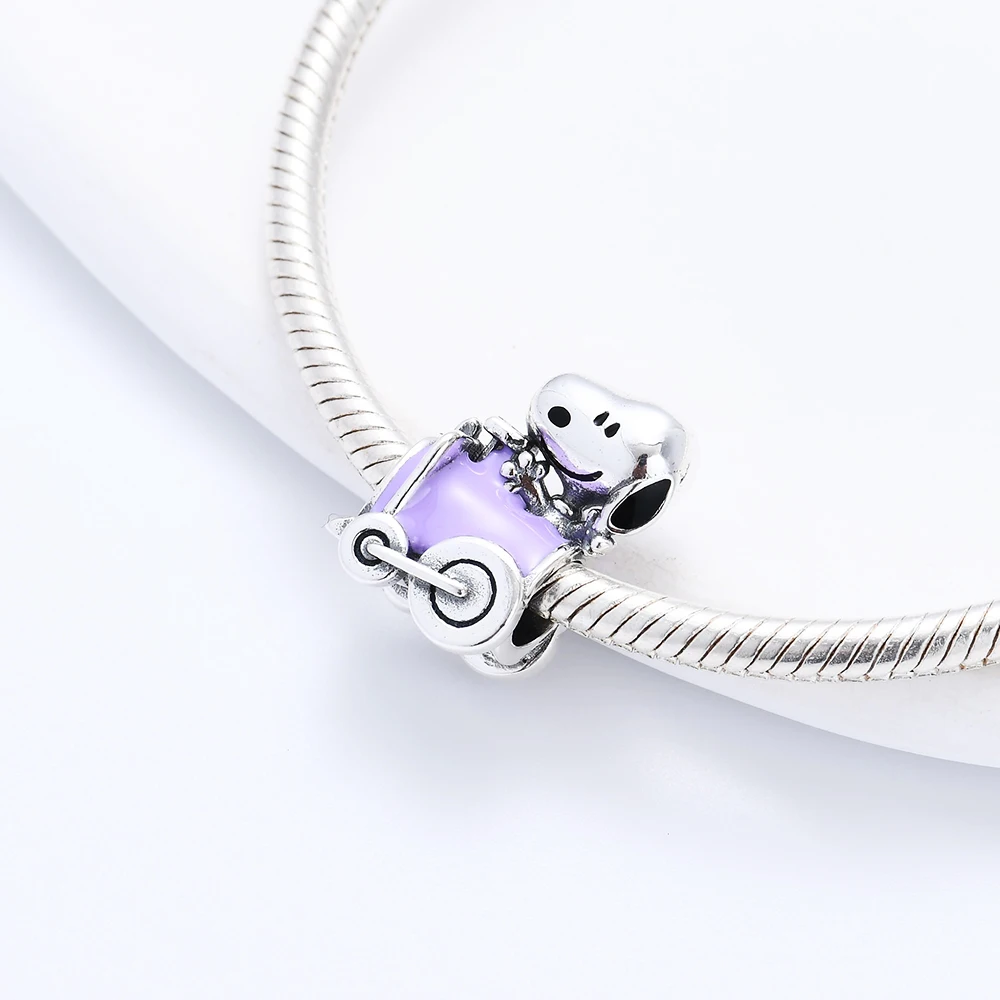 MINISO Snoopy NPEANUTS @ Charlie Brown จี้ 925 Silver Charm Fit แบรนด์เดิมสร้อยข้อมือกําไลข้อมือ DIY Dangle ผู้หญิงสาวเครื่องประดับ