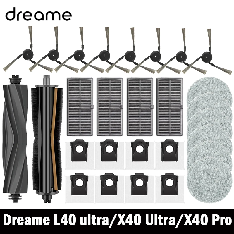 Dreame L40 ultra / X40 Ultra accesorios de Robot aspirador bolsas de polvo fregona cepillos laterales principales paños filtros HEPA repuestos