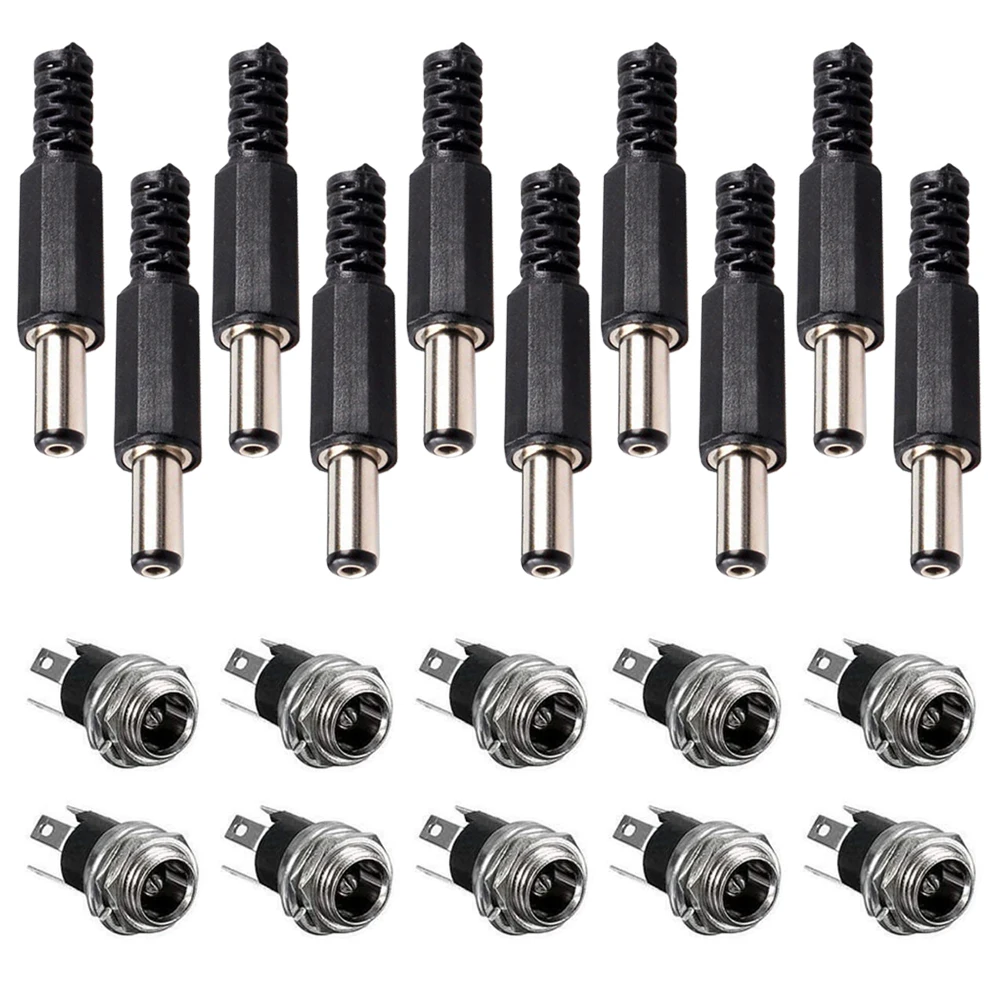 10 pares de toma de corriente CC conector hembra de montaje en Panel de 3 pines 5,5x2,1mm con enchufe de alimentación CC macho DIY de 5,5mm x 2,1mm