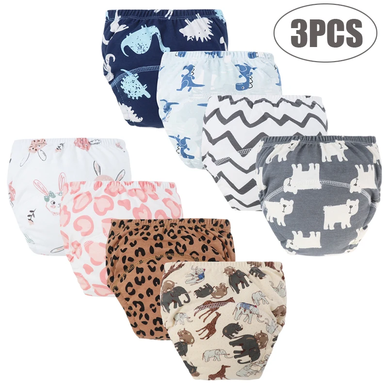 Pañales de entrenamiento para bebé, pañales lavables para niñas y niños, pañales de tela reutilizables, ropa interior para niños, pantalones cortos para niños pequeños, 3 uds.