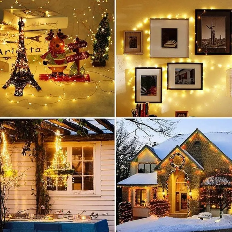 10/20/30M USB ไฟ LED String ทองแดงลวดเงิน Garland กันน้ําไฟ Fairy สําหรับคริสต์มาสงานแต่งงานตกแต่ง