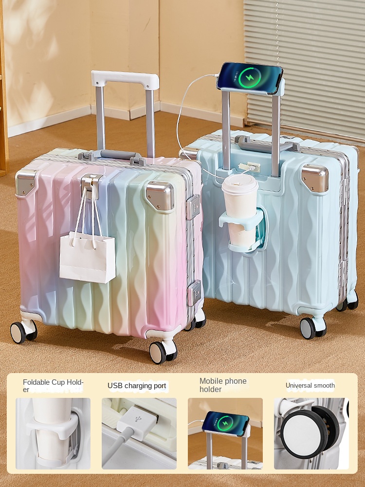 スーツケース 18 "20" パスワードトロリーケーススーツケース旅行キャビン小型荷物 USB カップホルダー電話ホルダースーツケース旅行荷物