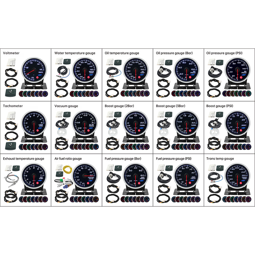 AD 8 色バックライト 52 ミリメートルブーストゲージバー PSI タコメトロターボ圧力計圧力計圧力ターボ燃料油プレス油温 12V