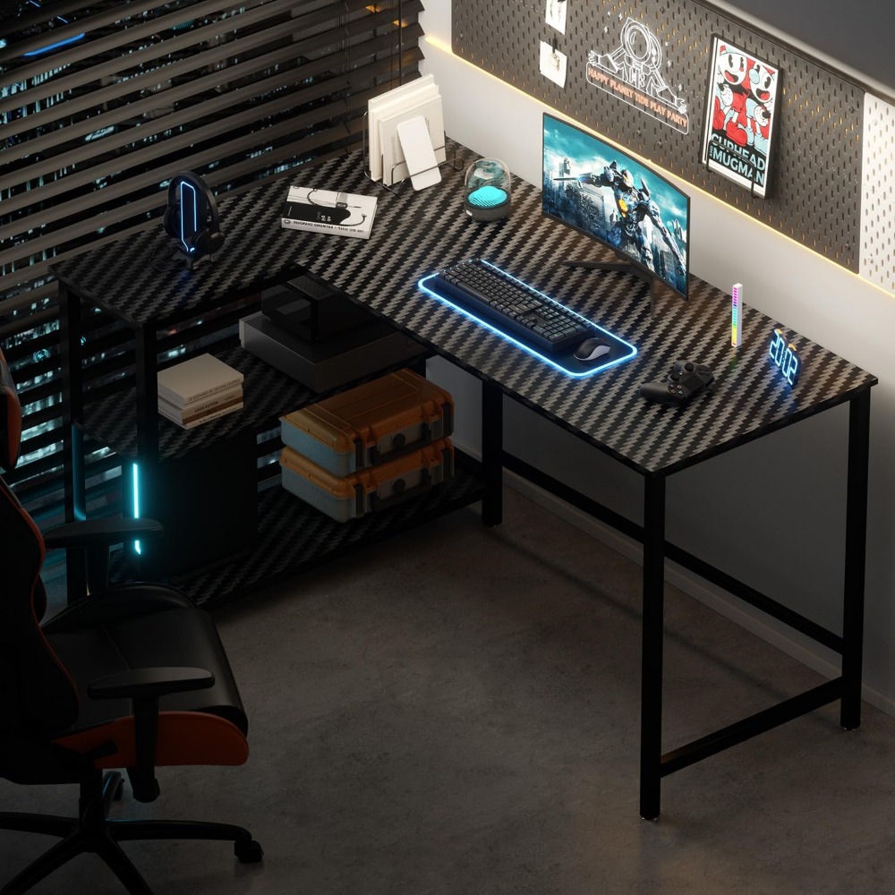 50 Inch Desk, with Shelves, Study PC Table Workstation with Storage for Home Office, Living Room, Bedroom, Computer Desk