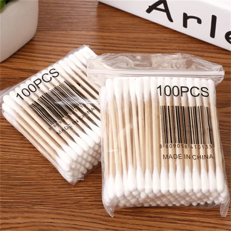Bastoncillos de algodón de doble cabeza para mujer, 100/500/1000/2000 piezas, bastoncillos de madera para limpieza de nariz y orejas, herramientas para el cuidado de la salud