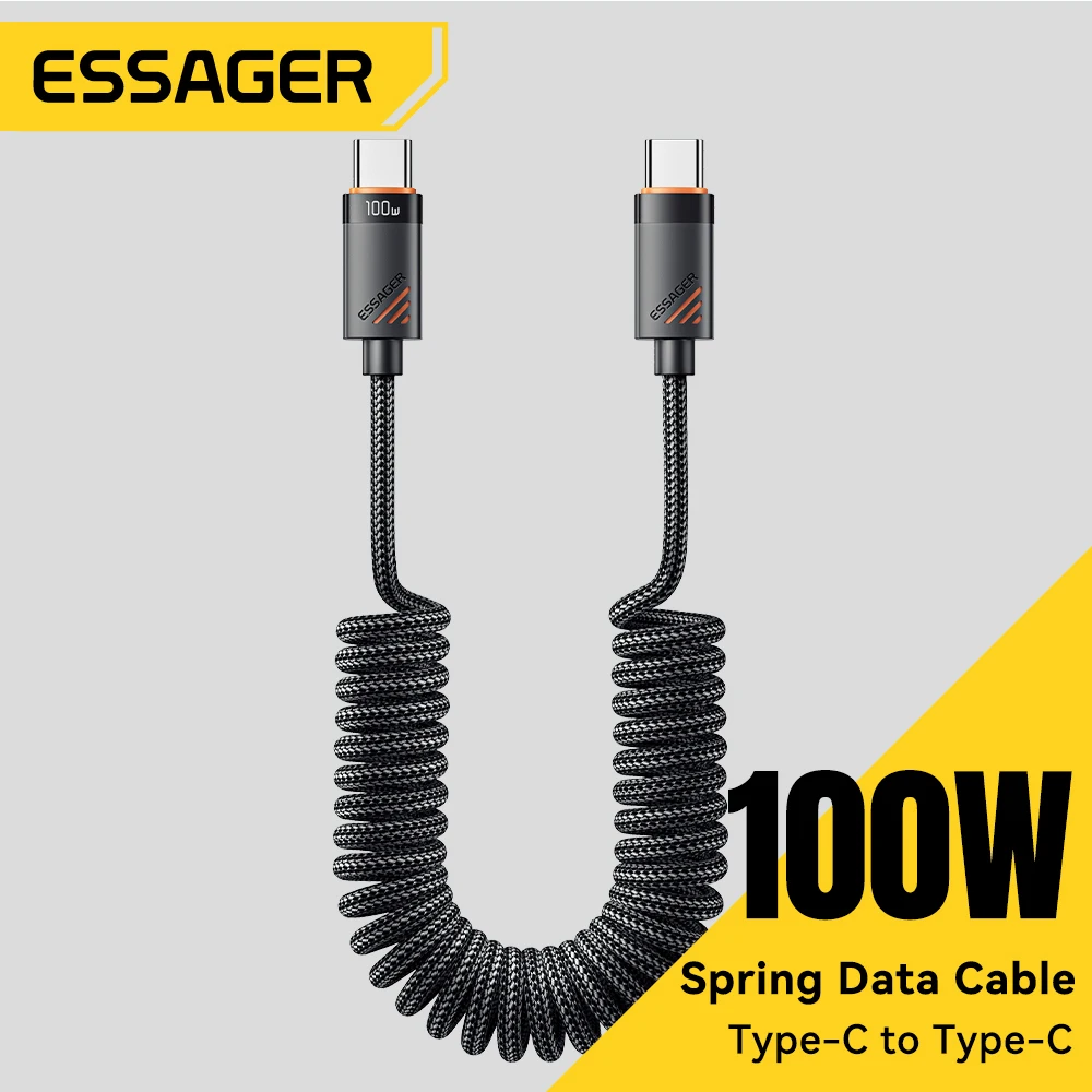 Essager Auto-Feder-Typ-C-Kabel für iPhone 16 1514 Xiaomi Samsung 100 W PD Schnellladung für MacBook iPad Typ C auf Typ-C-Kabel
