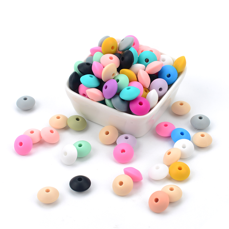 LOFCA 50 sztuk 12mm silikonowe koraliki z soczewicy dziecko ząbkowanie koraliki BPA-Free Food Grade Making Baby pielęgnacja jamy ustnej łańcuszek do smoczka akcesoria
