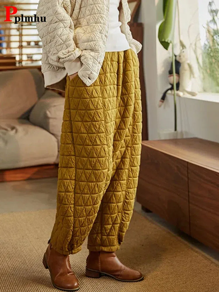 Verdicken Warme Stepp Baumwolle Pumphose Hosen Casual Winter Baggy Damen Pantalones Hohe Taille Übergroßen 5xl Harem Jogger Pantolon