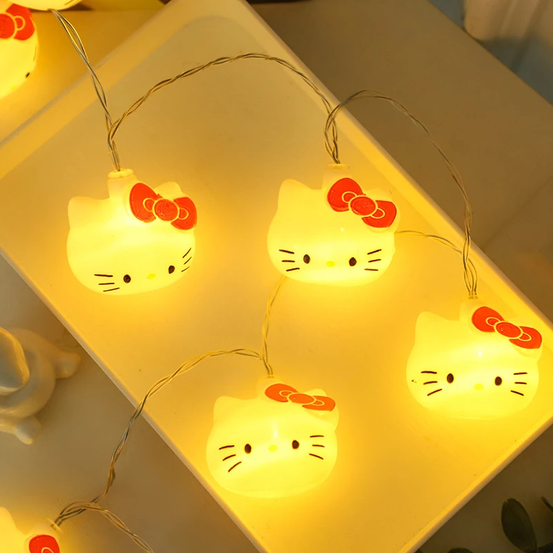 Kawaii Sanrio Hello Kitty ไฟ String ห้องนอนแบตเตอรี่บรรยากาศแสงตกแต่งบ้านอะนิเมะตัวเลขส่องสว่างของเล่น