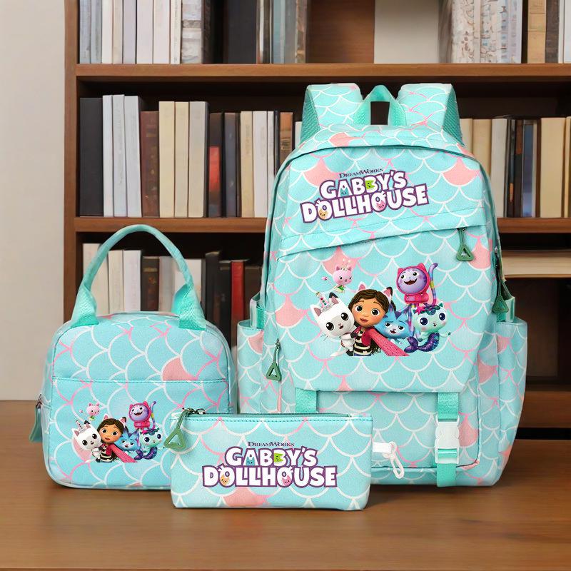 3 개/대 개비 인형 집 소녀 소년 학생을위한 점심 가방과 다채로운 배낭 십대 배낭 여성 캐주얼 학교 가방 세트