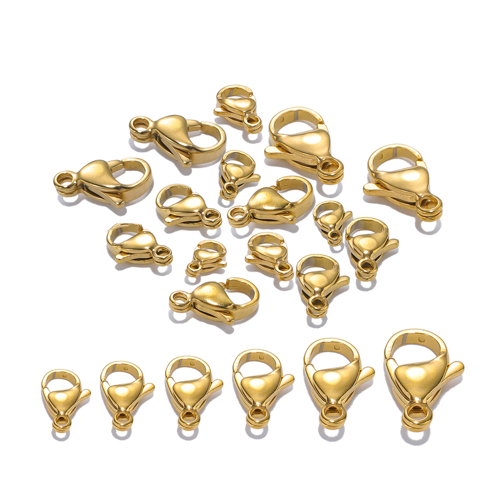 25 uds. Ganchos de cierres de langosta de acero inoxidable de oro de 18K para DIY, collar, pulsera, cadenas, joyería de moda, suministros