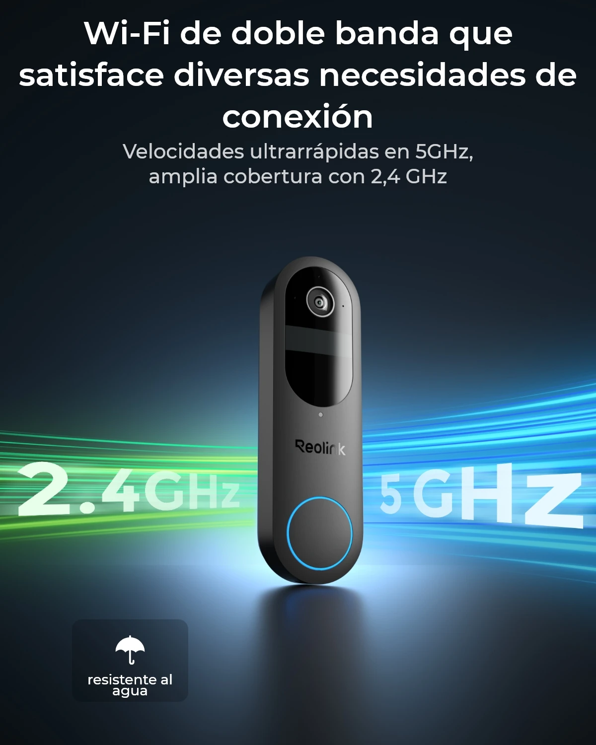Timbre con batería Reolink 2K, timbre inalámbrico WiFi para exteriores, batería/alimentación con cable, cifrado de almacenamiento a través del concentrador doméstico, sin timbre